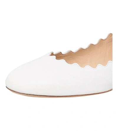 Shop Chloé Scalloped Leather Ballet Flats In White