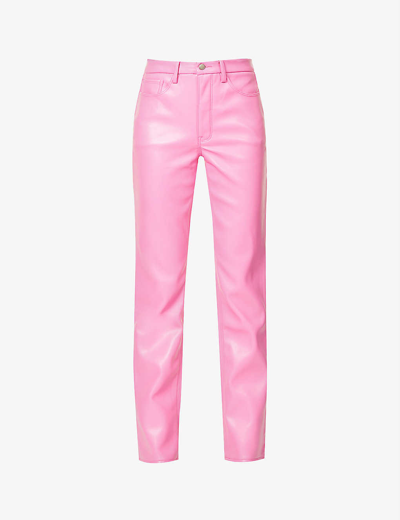 Shop Good American Icon Straight-leg Mid-rise Faux Leather Trousers In Sorority Pink003