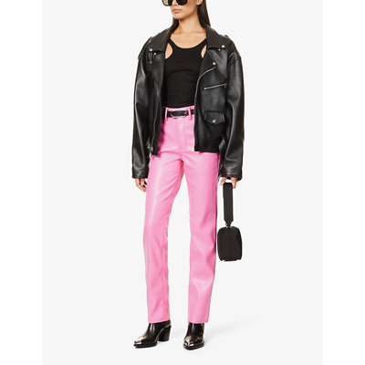 Shop Good American Icon Straight-leg Mid-rise Faux Leather Trousers In Sorority Pink003