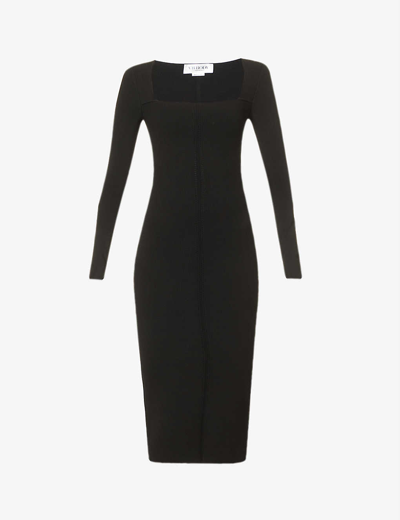 Shop Victoria Beckham Women's Black Square-neck Fitted Stretch-woven Midi Dress