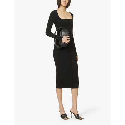 Shop Victoria Beckham Women's Black Square-neck Fitted Stretch-woven Midi Dress