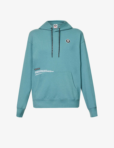 Shop Aape One Badge Brand-patch Cotton-blend Hoody In Teal