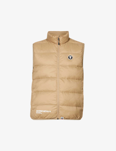 Shop Aape One Point Brand-patch Regular-fit Shell-down Vest In Khaki