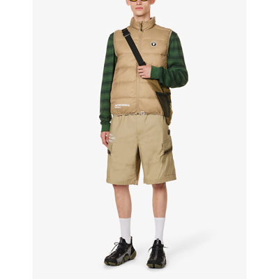 Shop Aape One Point Brand-patch Regular-fit Shell-down Vest In Khaki