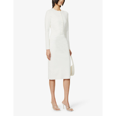 Shop Victoria Beckham Womens White Cropped Cut-out Stretch-woven Cardigan