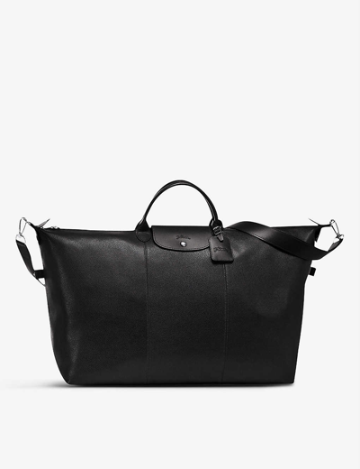 Shop Longchamp Black Le Foulonné Leather Travel Bag