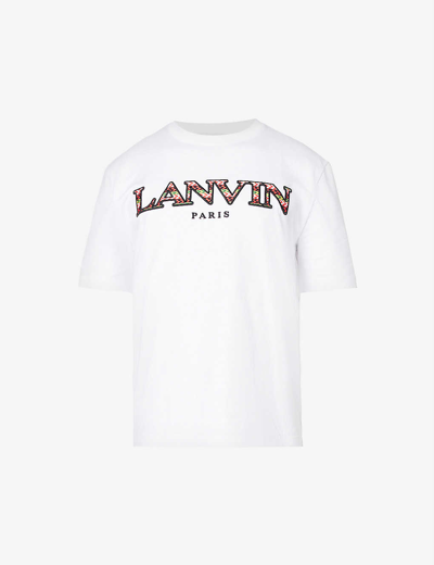 Shop Lanvin Logo-embroidered Boxy-fit Cotton-jersey T-shirt In Blanc Optique
