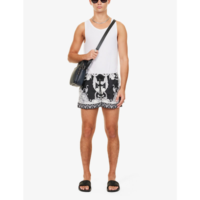 Shop Versace Barocco Elasticated-waist Swim Shorts In Black And White