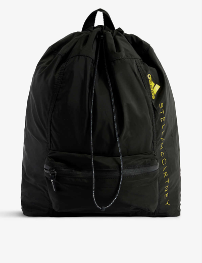 Shop Adidas By Stella Mccartney Women's Black/yellow Gym Sack Brand-print Recycled-polyester Backpack