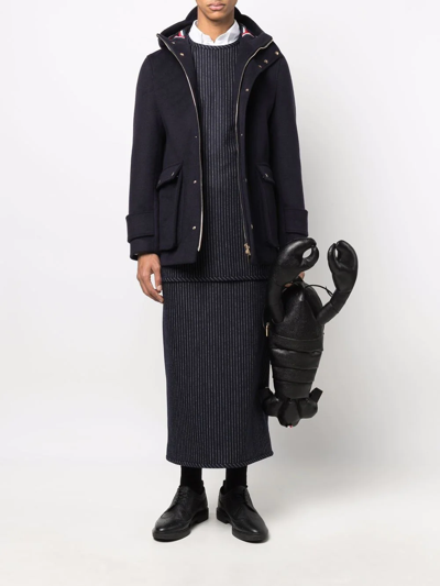 Shop Thom Browne Cashmere Hooded Zip-up Parka In Blue