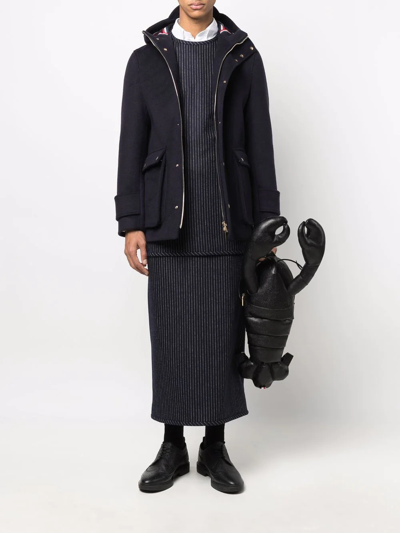 Thom Browne Cashmere Hooded Zip-up Parka In Blue