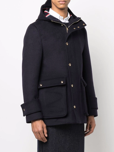 Shop Thom Browne Cashmere Hooded Zip-up Parka In Blue