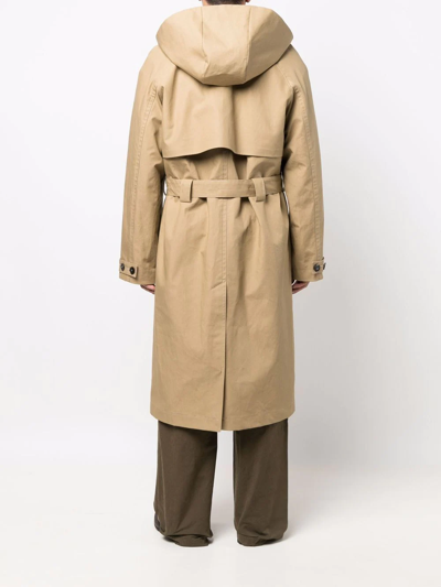 Shop Nanushka Hooded Trench Coat In Neutrals