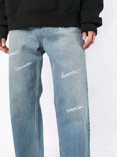 Shop Domrebel Logo-embroidered Straight-leg Jeans In Blue