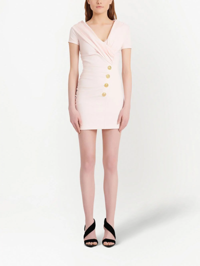 Balmain Button-embossed Fitted Dress In Neutrals
