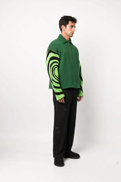 Shop The Elder Statesman Natural Mistic Zip-up Cardigan In Green