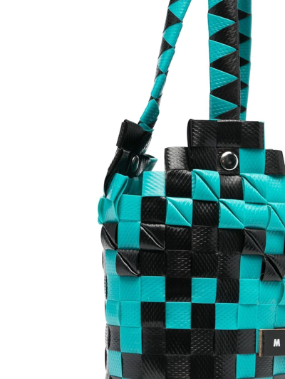 Shop Marni Calf-leather Dogtooth Basket Bag In Blue