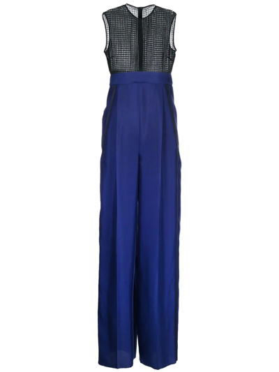 Shop Ferragamo Two-tone Silk Jumpsuit In Blue