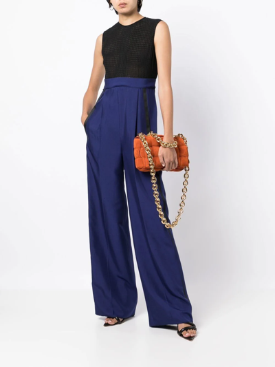 Shop Ferragamo Two-tone Silk Jumpsuit In Blue