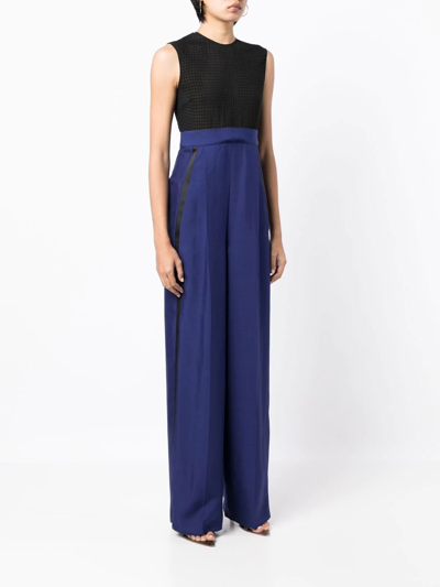 Shop Ferragamo Two-tone Silk Jumpsuit In Blue