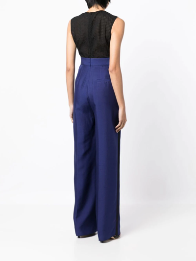 Shop Ferragamo Two-tone Silk Jumpsuit In Blue