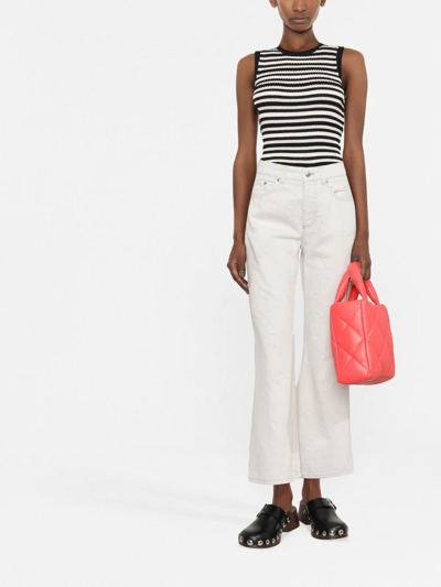Stella Mccartney Logo Flared High-waisted Trousers In Neutrals