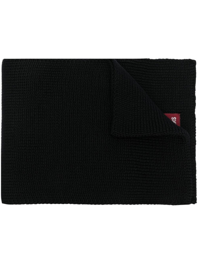 Shop Parajumpers Logo-patch Knitted Scarf In Black