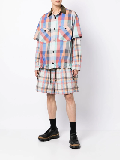 Shop Sacai Check-patter Belted-waist Shorts In Multicolour