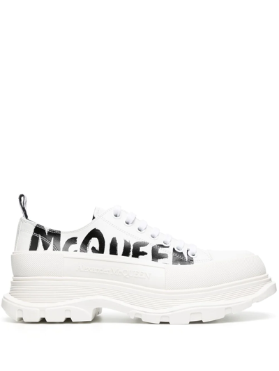 Shop Alexander Mcqueen Tread Slick Graffiti-print Sneakers In White