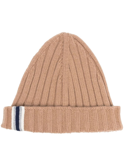 Shop Fedeli Ribbed-knit Cashmere Beanie In Brown