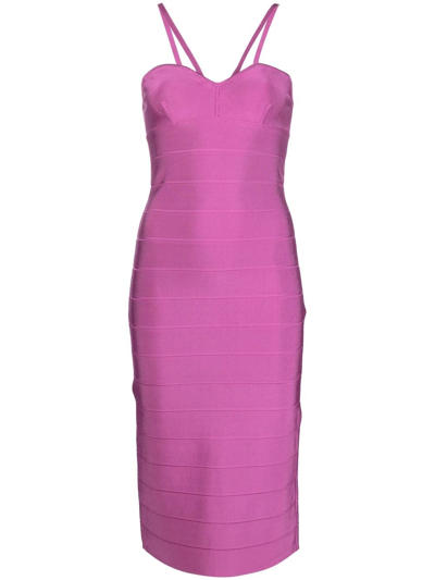 Shop Herve Leger Icon Strappy Midi Dress In Pink