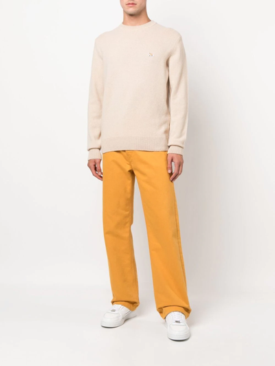 Shop Maison Kitsuné Logo-patch Wool Jumper In Neutrals