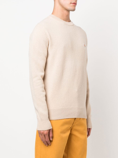 Shop Maison Kitsuné Logo-patch Wool Jumper In Neutrals