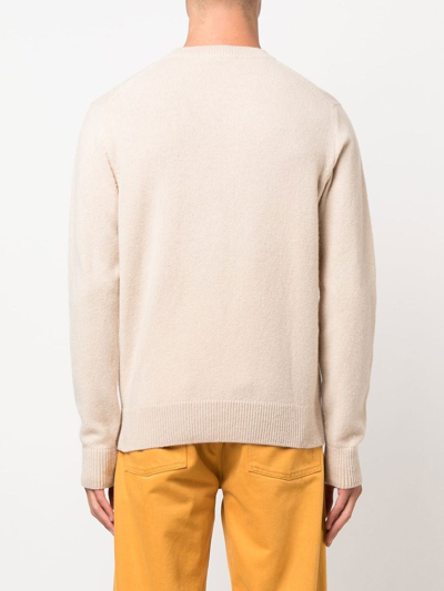 Shop Maison Kitsuné Logo-patch Wool Jumper In Neutrals