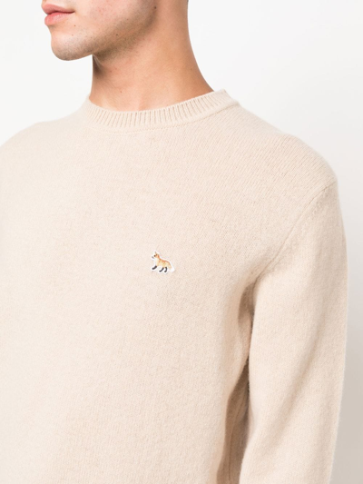 Shop Maison Kitsuné Logo-patch Wool Jumper In Neutrals