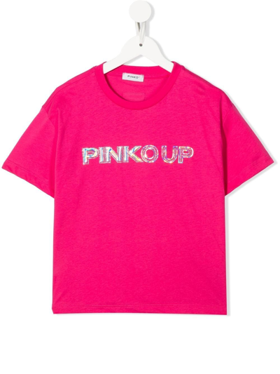 Shop Pinko Embellished-logo Detail T-shirt In Pink
