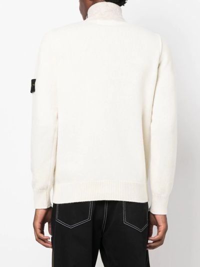 Shop Stone Island Compass-patch Knitted Cardigan In White