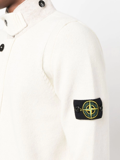 Shop Stone Island Compass-patch Knitted Cardigan In White