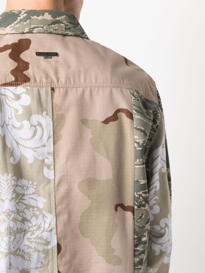 Shop Marine Serre Desert Damask Patchwork Shirt Jacket In Neutrals