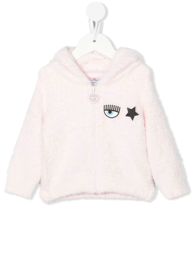 Shop Chiara Ferragni Eyestar Plush-knit Zip-up Hoodie In Pink