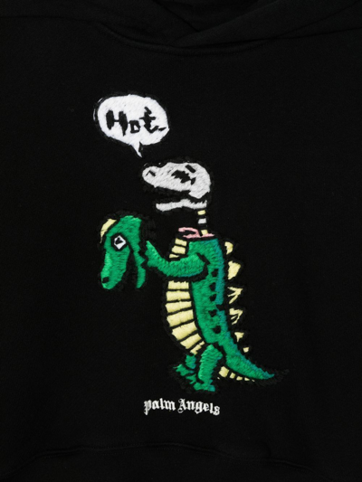 Shop Palm Angels Embroidered-dinossaur Detail Hoodie In Black