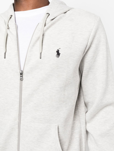 Polo Ralph Lauren Hooded Terry Sweatshirt With Zipper Closure In Grey