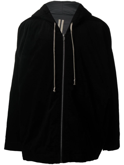 Rick Owens Drkshdw Relaxed Fit Black Zip-up Hoodie With Extended Fabric Detail In Black