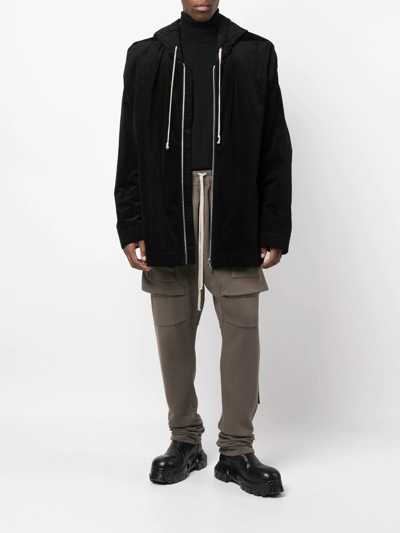 Rick Owens Drkshdw Relaxed Fit Black Zip-up Hoodie With Extended Fabric Detail In Black