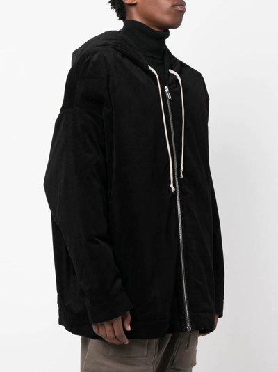 Rick Owens Drkshdw Relaxed Fit Black Zip-up Hoodie With Extended Fabric Detail In Black