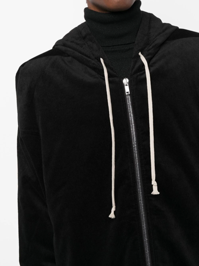 Rick Owens Drkshdw Relaxed Fit Black Zip-up Hoodie With Extended Fabric Detail In Black