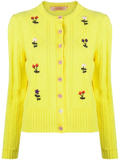 Cormio Oma Hand Embroideried Superfine Wool Cardigan In Yellow | ModeSens