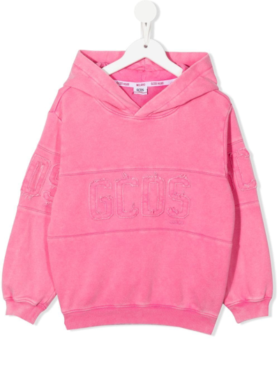 Shop Gcds Tonal Logo-patch Cotton Hoodie In Pink