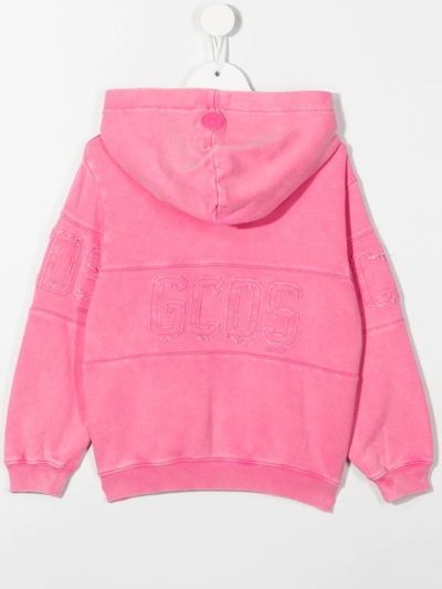 Shop Gcds Tonal Logo-patch Cotton Hoodie In Pink