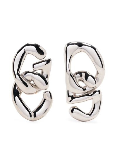 Shop Gcds Sculptural Hoop Earrings In Silver